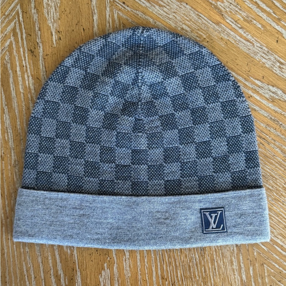 Louis Vuitton Blue and Gray Checkered Beanie